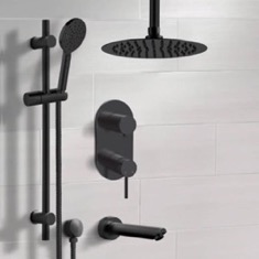 Black Ceiling Tub and Shower Faucet Set with Handheld